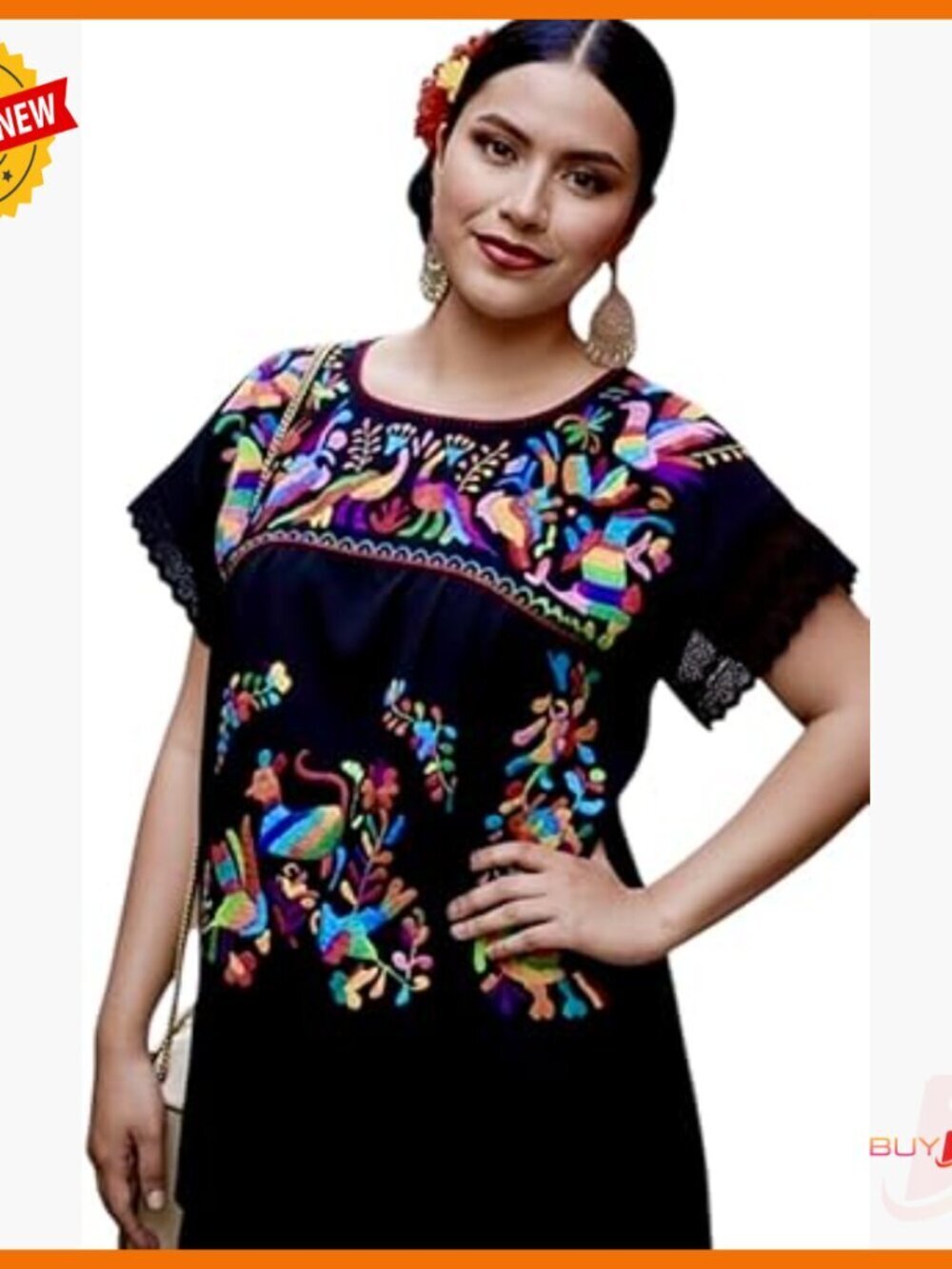 Hand Embroidered Tenango Blouse, Short Sleeve, Cotton, Relaxed Fit